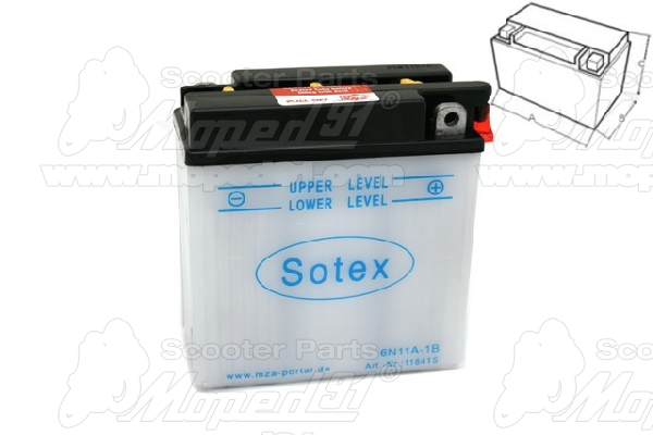 BATTERY 6V 11Ah (6N11A-1B) SOTEX acid S50 / S51 / MZ ES / TS 150-250 (198340)  German Factory Quality SOTEX
