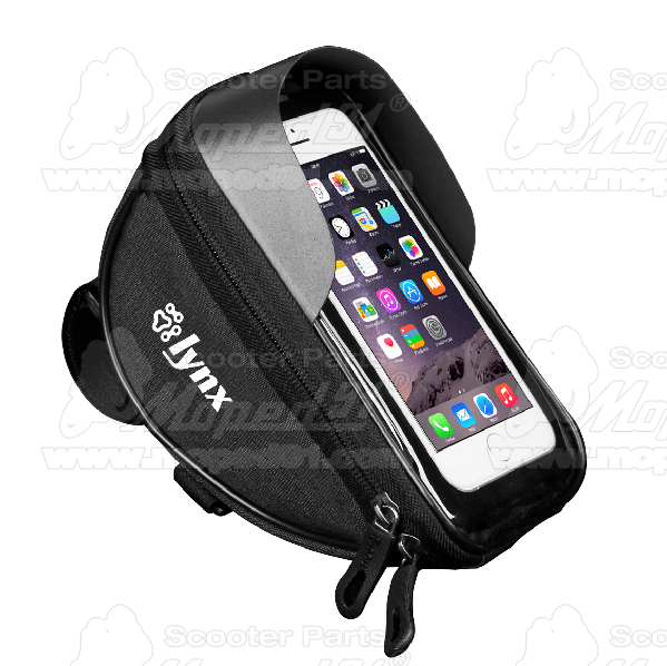taška na mobil na bicykel 18,5 * 9,5 * 8,5 cm, materiál: 600D polyester + PE+ priehľadné PVC, Hmotnosť: 100 g, Dizajn svetelná závora, 7 "dotykový displej, čierno-sivý so svetlým pruhom, LYNX
