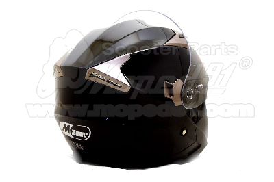 Kask otwarta twarz. BLACK GLOSSY. rozmiar L. Waga netto: 1,5 kg. Kolor: czarny błyszczący. Zaawansowana skorupa ABS z ciśnieniową technologią termoplastyczną, wewnętrzne okulary przeciwsłoneczne, system szybkiej wymiany osłon i wyjątkowa dekoracja mechani