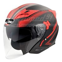 Kask otwarta twarz. CZARNY CZERWONY. rozmiar L. Waga netto: 1,5 kg. Kolor: czarno-czerwony. Zaawansowana skorupa ABS z ciśnieniową technologią termoplastyczną, wewnętrzne okulary przeciwsłoneczne, system szybkiej wymiany osłon i wyjątkowa dekoracja mechan