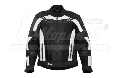 motoros kabát SAHARA. Méret: XL. 600D cordura anyagból, Kivehető thermo bélés, CE jóváhagyott protektorok, 100% vízálló zseb, szellőzőrendszerrel, nadrággal összezipzározható, állítható kar és csukló pántok, fényvisszaverő szegély MZONE
