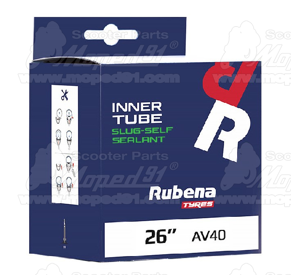 kerékpár tömlő 26x1,75-2,45 AV40 (47/62-559) 0,9mm Slug-Self Sealant Rubena