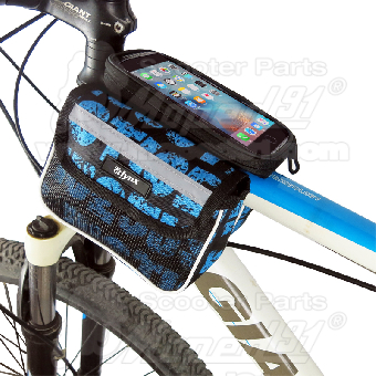 taška na mobil na bicykel, veľkosť balenia: jednostranná 16 * 6 * 12 cm, Materiál: Polyester + PVC + Umelá koža, Kapacita 2,5 l, Hmotnosť: 0,23 kg, Veľkosť tašky na mobil: 5,5 ", čierno-modrý vzor, ??LYNX
