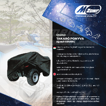 takaróponyva quad, vízálló, poliészter zsínóros varrással Méret: L 220x125x85 cm fekete MZONE